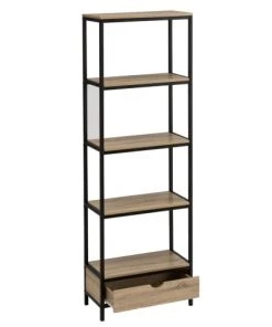 Wadiga Étagères Étagère Métal Noir Et Bois + 1 Tiroir H180cm -Vaisseliers Soldes Magasin etagere metal noir et bois 1 tiroir h180cm 3
