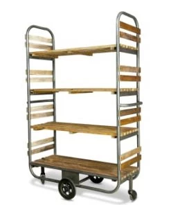 PIB Étagères Etagère Mobile En Métal Gris Et Bois Marron