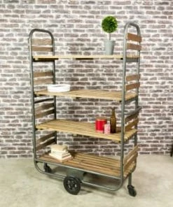 PIB Étagères Etagère Mobile En Métal Gris Et Bois Marron -Vaisseliers Soldes Magasin etagere mobile en metal gris et bois marron 3