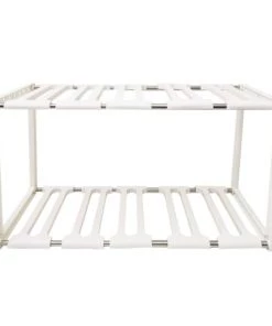 Toilinux Étagères Etagère Modulable Sous évier Blanc Et Gris Blanc