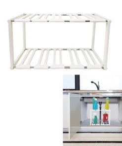 Toilinux Étagères Etagère Modulable Sous évier Blanc Et Gris Blanc -Vaisseliers Soldes Magasin etagere modulable sous evier blanc et gris blanc 3
