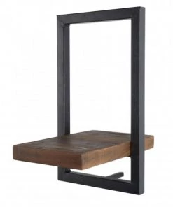 MACABANE Étagères Etagère Murale 1 Plateau En Teck Recyclé Et Métal Noir L20