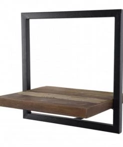 MACABANE Étagères Etagère Murale 1 Plateau En Teck Recyclé Et Métal Noir L35