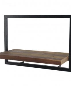 MACABANE Étagères Etagère Murale 1 Plateau En Teck Recyclé Et Métal Noir L50