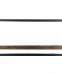 MACABANE Étagères Etagère Murale 1 Plateau En Teck Recyclé Et Métal Noir L65