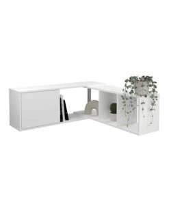 Calicosy Étagères Étagère Murale 1 Porte 4 Niches Angle Modulable - L174,5 Cm - Blanc -Vaisseliers Soldes Magasin etagere murale 1 porte 4 niches angle modulable l174 5 cm blanc 2