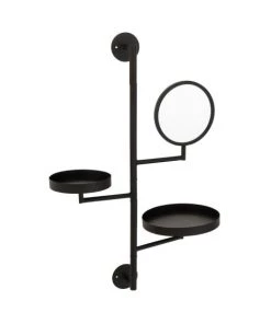 Calicosy Étagères Etagère Murale 2 Plateaux Et Miroir Métal Noir