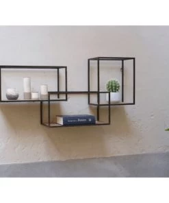 Pomax Étagères Étagère Murale 3 Niches Bois Et Métal -Vaisseliers Soldes Magasin etagere murale 3 niches bois et metal 3