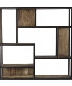 MACABANE Étagères Etagère Murale 4 Niveaux 3 Niches Mahogany Recyclé Métal Noir