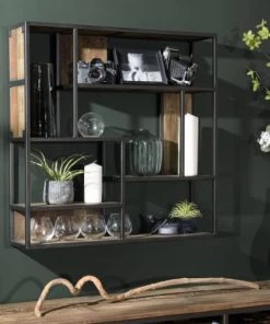 MACABANE Étagères Etagère Murale 4 Niveaux 3 Niches Mahogany Recyclé Métal Noir -Vaisseliers Soldes Magasin etagere murale 4 niveaux 3 niches mahogany recycle metal noir 3
