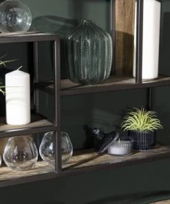 MACABANE Étagères Etagère Murale 4 Niveaux 3 Niches Mahogany Recyclé Métal Noir -Vaisseliers Soldes Magasin etagere murale 4 niveaux 3 niches mahogany recycle metal noir 4