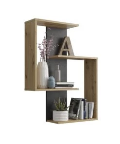 Calicosy Étagères Etagère Murale 4 Tablettes L65 Cm - Aspect Chêne Artisan -Vaisseliers Soldes Magasin etagere murale 4 tablettes l65 cm aspect chene artisan 2