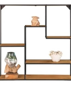 Meubles & Design Étagères Étagère Murale Carrée En Métal Et Bois -Vaisseliers Soldes Magasin etagere murale carree en metal et bois 2