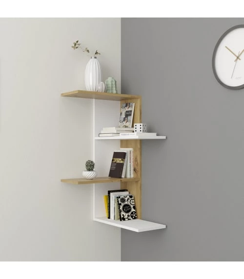 Calicosy Étagères Etagère Murale D'Angle 4 Plateaux H77 Cm - Blanc 2 Calicosy Étagères Etagère Murale D'Angle 4 Plateaux H77 Cm - Blanc – Image 2