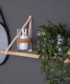 House Nordic Étagères Etagère Murale En Bois Et Cuir 120x20 Cm Naturel -Vaisseliers Soldes Magasin etagere murale en bois et cuir 120x20 cm naturel 2