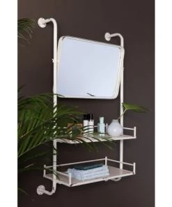 Dutchbone Étagères Etagère Murale En Métal Avec Miroir Blanc -Vaisseliers Soldes Magasin etagere murale en metal avec miroir blanc 2