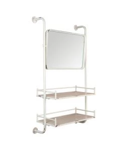 Dutchbone Étagères Etagère Murale En Métal Avec Miroir Blanc -Vaisseliers Soldes Magasin etagere murale en metal avec miroir blanc 3