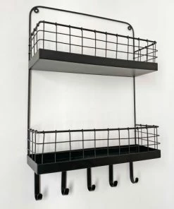 Maison Tilleul Étagères Etagère Murale En Métal Grillagé Noir -Vaisseliers Soldes Magasin etagere murale en metal grillage noir 3