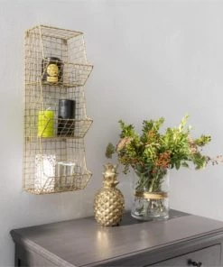 Maison Tilleul Étagères Etagère Murale En Métal Grillagé Or -Vaisseliers Soldes Magasin etagere murale en metal grillage or 2