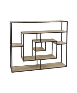 Wadiga Étagères Étagère Murale En Métal Noir Et 7 Plateaux En Bois 83x17x83cm