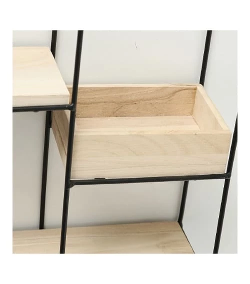 Wadiga Étagères Étagère Murale En Métal Noir Et Bois 31x35x11 2 Wadiga Étagères Étagère Murale En Métal Noir Et Bois 31x35x11 – Image 2