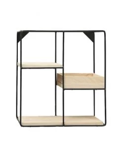 Wadiga Étagères Étagère Murale En Métal Noir Et Bois 31x35x11