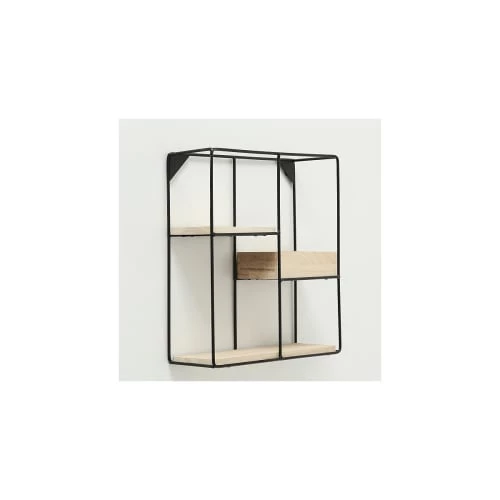 Wadiga Étagères Étagère Murale En Métal Noir Et Bois 31x35x11 5 Wadiga Étagères Étagère Murale En Métal Noir Et Bois 31x35x11 – Image 5