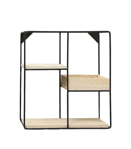 Wadiga Étagères Étagère Murale En Métal Noir Et Bois 31x35x11 1 Wadiga Étagères Étagère Murale En Métal Noir Et Bois 31x35x11