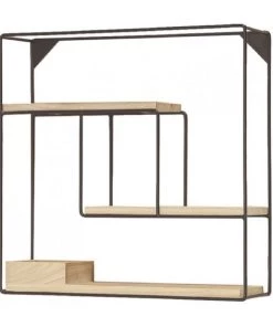 Wadiga Étagères Étagère Murale En Métal Noir Et Bois De Pin 40x40x11