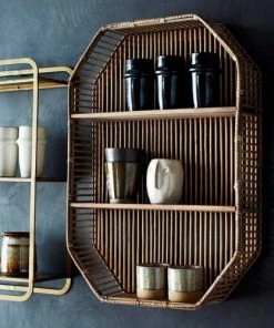Madam Stoltz Étagères Étagère Murale En Rotin Marron -Vaisseliers Soldes Magasin etagere murale en rotin marron 2