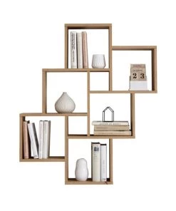 Calicosy Étagères Étagère Murale Flottante 8 Compartiments - Chêne Vielli -Vaisseliers Soldes Magasin etagere murale flottante 8 compartiments chene vielli 2