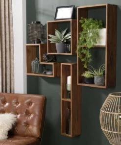 MACABANE Étagères Etagère Murale Forme "L" 1 Niche En Teck Recyclé -Vaisseliers Soldes Magasin etagere murale forme l 1 niche en teck recycle 3