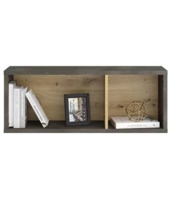 Calicosy Étagères Étagère Murale Industriel 2 Niches L90.5 Cm -Aspect Chêne Et Noir -Vaisseliers Soldes Magasin etagere murale industriel 2 niches l90 5 cm aspect chene et noir 4