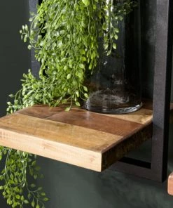 MACABANE Étagères Etagère Murale Métal 2 Plateaux Teck Recyclé Métal Noir -Vaisseliers Soldes Magasin etagere murale metal 2 plateaux teck recycle metal noir 3