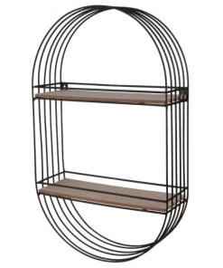 Fornord Étagères Étagère Murale Ovale 2 Niveaux Métal Et Bois 30,5x10,5x50,5cm