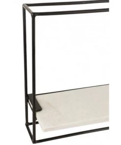LANADECO Étagères Étagère Murale Planche Fer/marbre Noir/blanc 35x35cm -Vaisseliers Soldes Magasin etagere murale planche fer marbre noir blanc 35x35cm 2