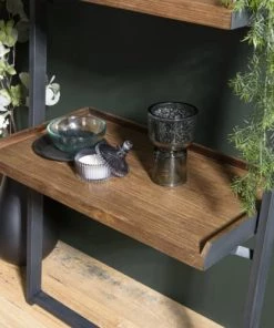 MACABANE Étagères Etagère Murale Plateaux 4 Niveaux En Teck Recyclé Métal Noir -Vaisseliers Soldes Magasin etagere murale plateaux 4 niveaux en teck recycle metal noir 2