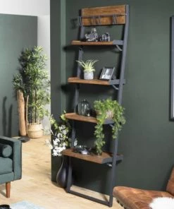 MACABANE Étagères Etagère Murale Plateaux 4 Niveaux En Teck Recyclé Métal Noir -Vaisseliers Soldes Magasin etagere murale plateaux 4 niveaux en teck recycle metal noir 3