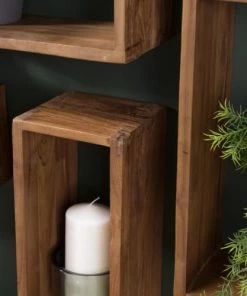 MACABANE Étagères Etagère Murale Rectangulaire 2 Niches En Teck Recyclé -Vaisseliers Soldes Magasin etagere murale rectangulaire 2 niches en teck recycle 2