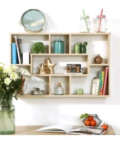 Casâme Étagères Étagère Murale Rectangulaire 7 Niches Décor Bois - L76 X H48cm -Vaisseliers Soldes Magasin etagere murale rectangulaire 7 niches decor bois l76 x h48cm 1