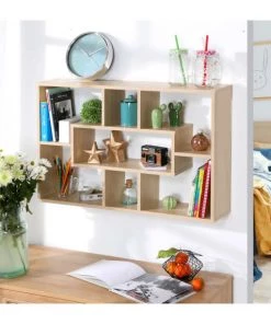 Casâme Étagères Étagère Murale Rectangulaire 7 Niches Décor Bois - L76 X H48cm -Vaisseliers Soldes Magasin etagere murale rectangulaire 7 niches decor bois l76 x h48cm 3