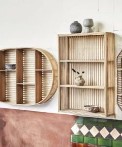 Madam Stoltz Étagères Étagère Murale Ronde En Bambou Beige -Vaisseliers Soldes Magasin etagere murale ronde en bambou beige 2