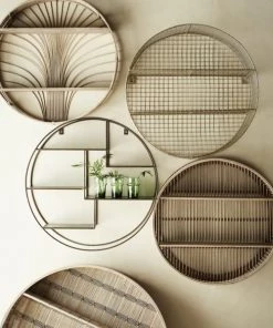 Madam Stoltz Étagères Étagère Murale Ronde En Bambou Beige -Vaisseliers Soldes Magasin etagere murale ronde en bambou beige 3