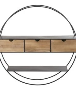 Maisons Du Monde Étagères Etagère Murale Ronde En Bois De Sapin Et Métal Noir