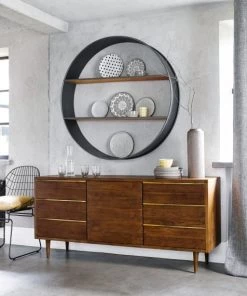 Maisons Du Monde Étagères Étagère Murale Ronde En Métal Noir Et Sapin -Vaisseliers Soldes Magasin etagere murale ronde en metal noir et sapin 1000 13 1 165559 3