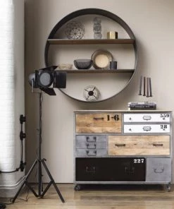 Maisons Du Monde Étagères Étagère Murale Ronde En Métal Noir Et Sapin -Vaisseliers Soldes Magasin etagere murale ronde en metal noir et sapin 1000 13 1 165559 5