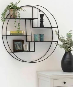 Decoclico Factory Étagères Etagère Murale Ronde Métal Filaire Noir -Vaisseliers Soldes Magasin etagere murale ronde metal filaire noir 2