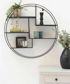 Decoclico Factory Étagères Etagère Murale Ronde Métal Filaire Noir -Vaisseliers Soldes Magasin etagere murale ronde metal filaire noir 4