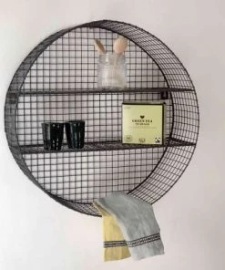 Maison Tilleul Étagères Etagère Murale Ronde Métal Grillagé Gris -Vaisseliers Soldes Magasin etagere murale ronde metal grillage gris 3