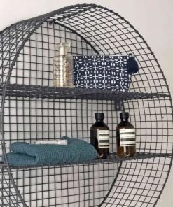 Maison Tilleul Étagères Etagère Murale Ronde Métal Grillagé Gris -Vaisseliers Soldes Magasin etagere murale ronde metal grillage gris 4